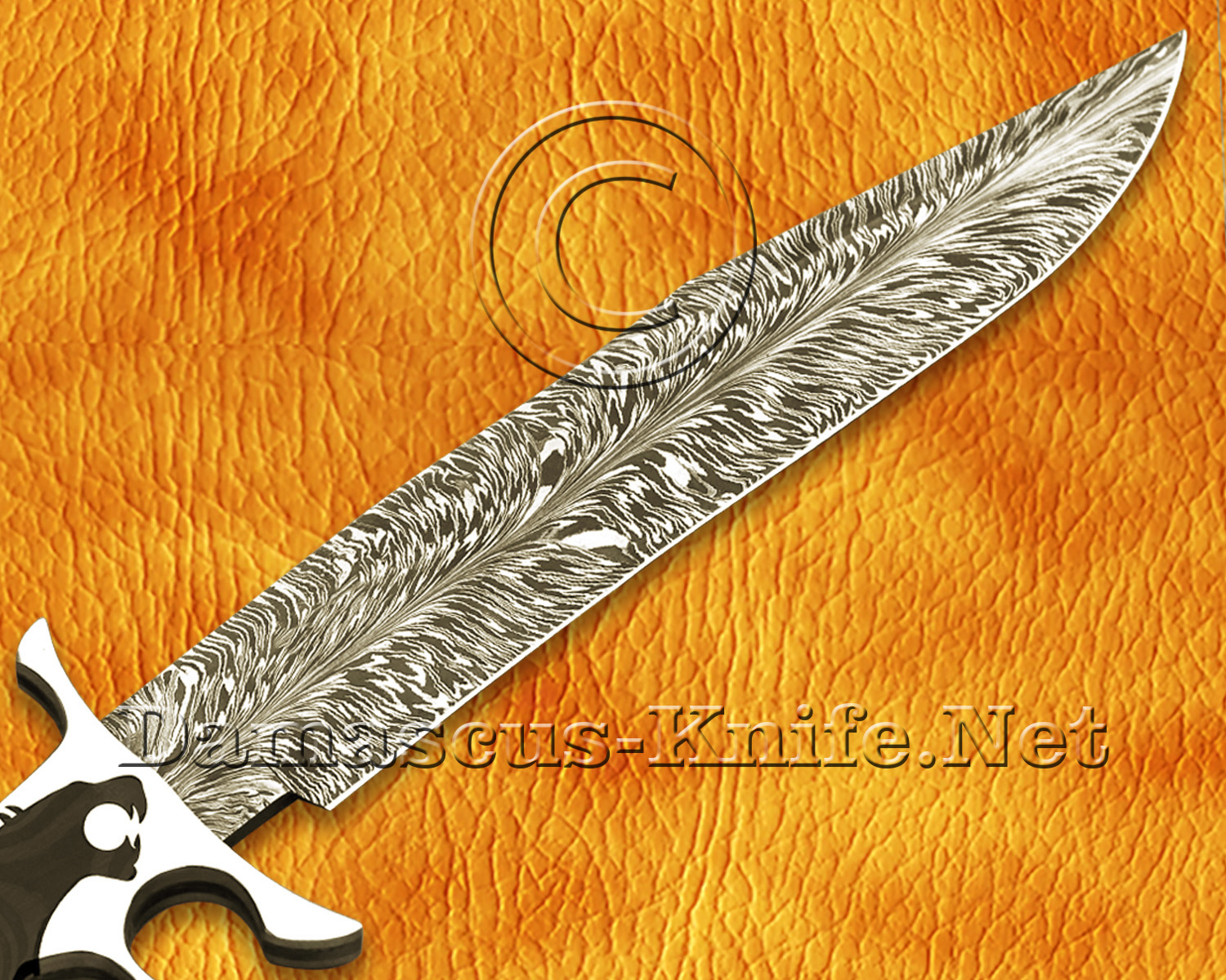 17.5" Damascus Feather Artisan Prep Kitchen Knife - Lion Handle CK965