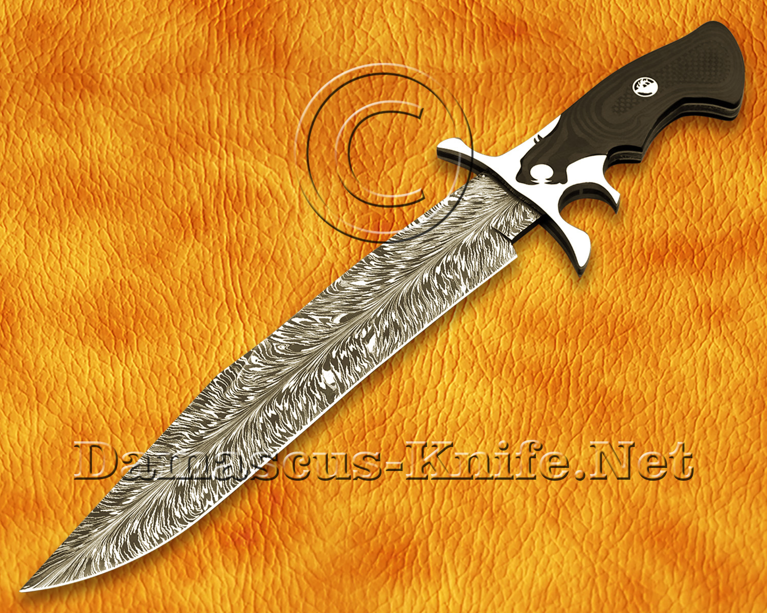 17.5" Damascus Feather Artisan Prep Kitchen Knife - Lion Handle CK965