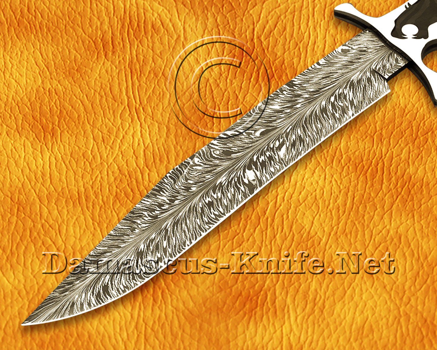 17.5" Damascus Feather Artisan Prep Kitchen Knife - Lion Handle CK965