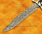 17.5" Damascus Feather Artisan Prep Kitchen Knife - Lion Handle CK965