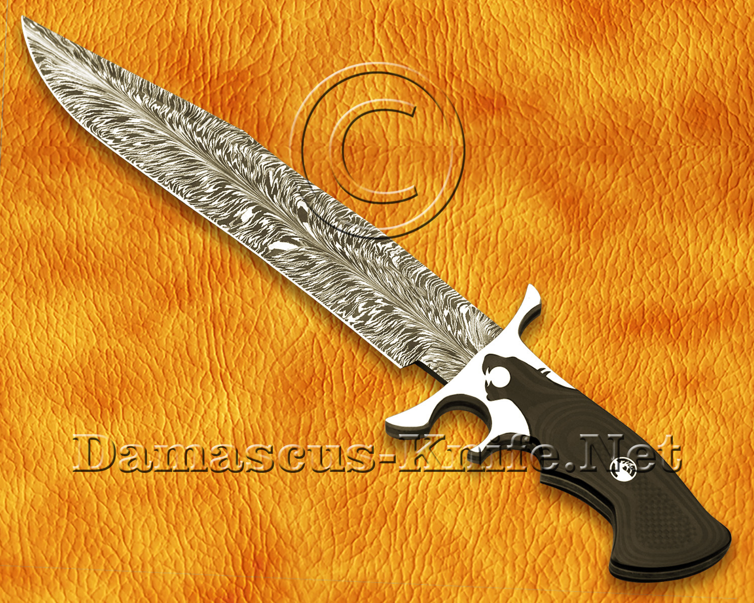 17.5" Damascus Feather Artisan Prep Kitchen Knife - Lion Handle CK965