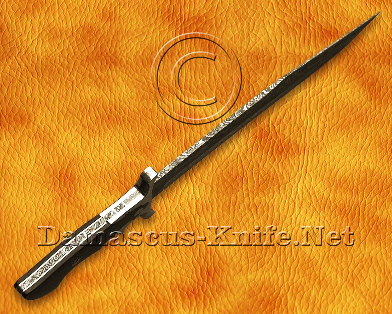 17.5" Damascus Feather Artisan Prep Kitchen Knife - Lion Handle CK965