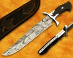 17.5" Damascus Feather Artisan Prep Kitchen Knife - Rhino Handle CK966