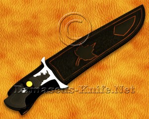 17.5" Damascus Feather Artisan Prep Kitchen Knife - Rhino Handle CK966
