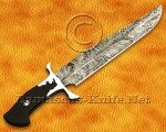 17.5" Damascus Feather Artisan Prep Kitchen Knife - Rhino Handle CK966