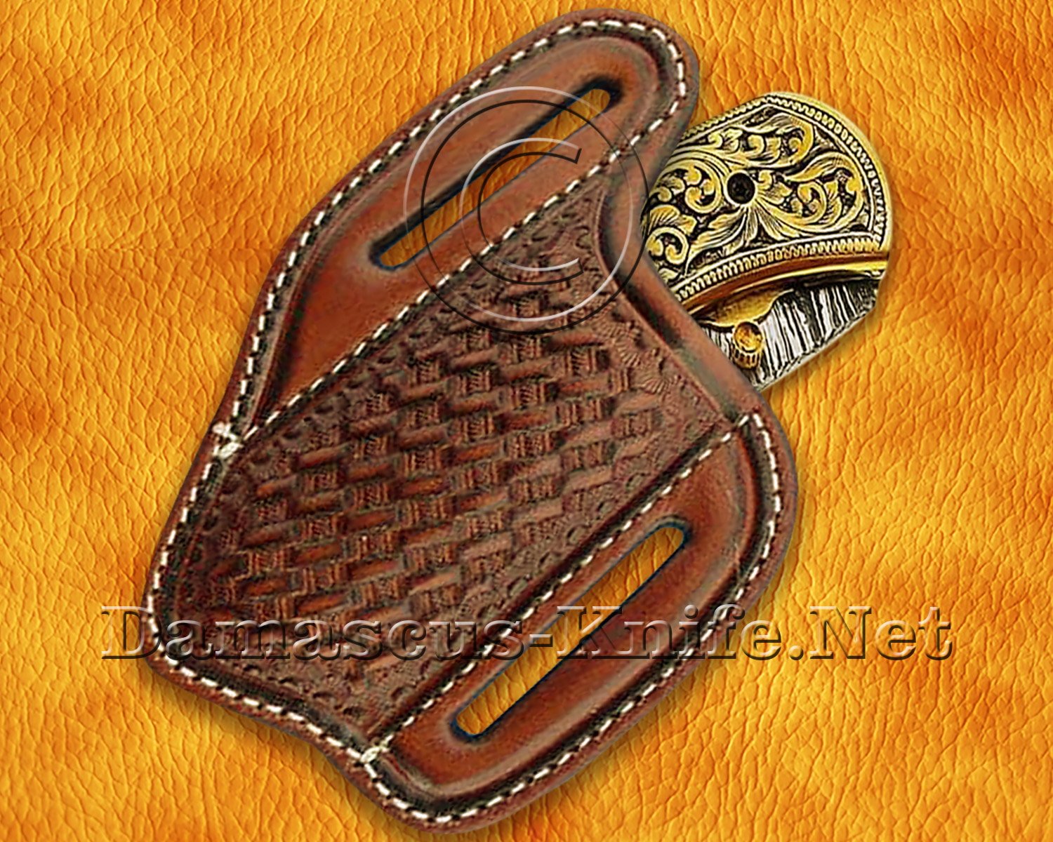 Hand Engraved Damascus Artisan Folding Kitchen & Picnic Implement - Brass Handle - FK751