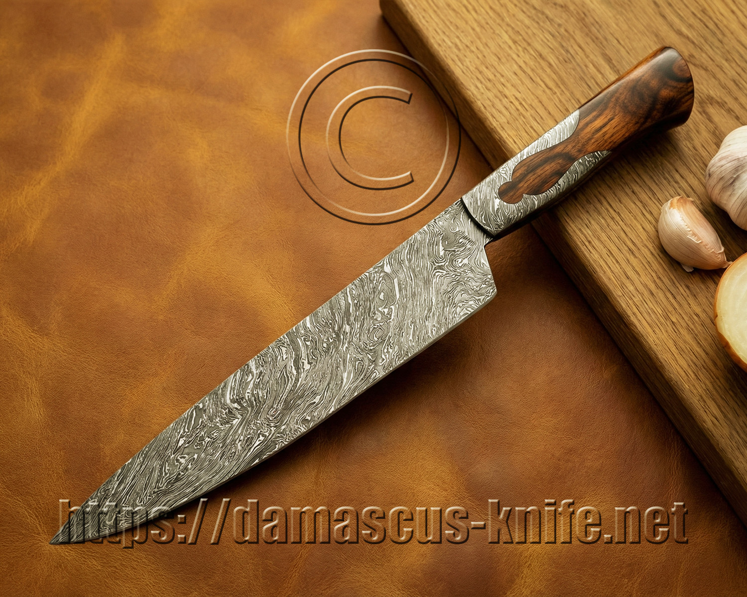 Artisan Damascus Full Integral Culinary Implement - Ironwood Keyhole Handle - CK660