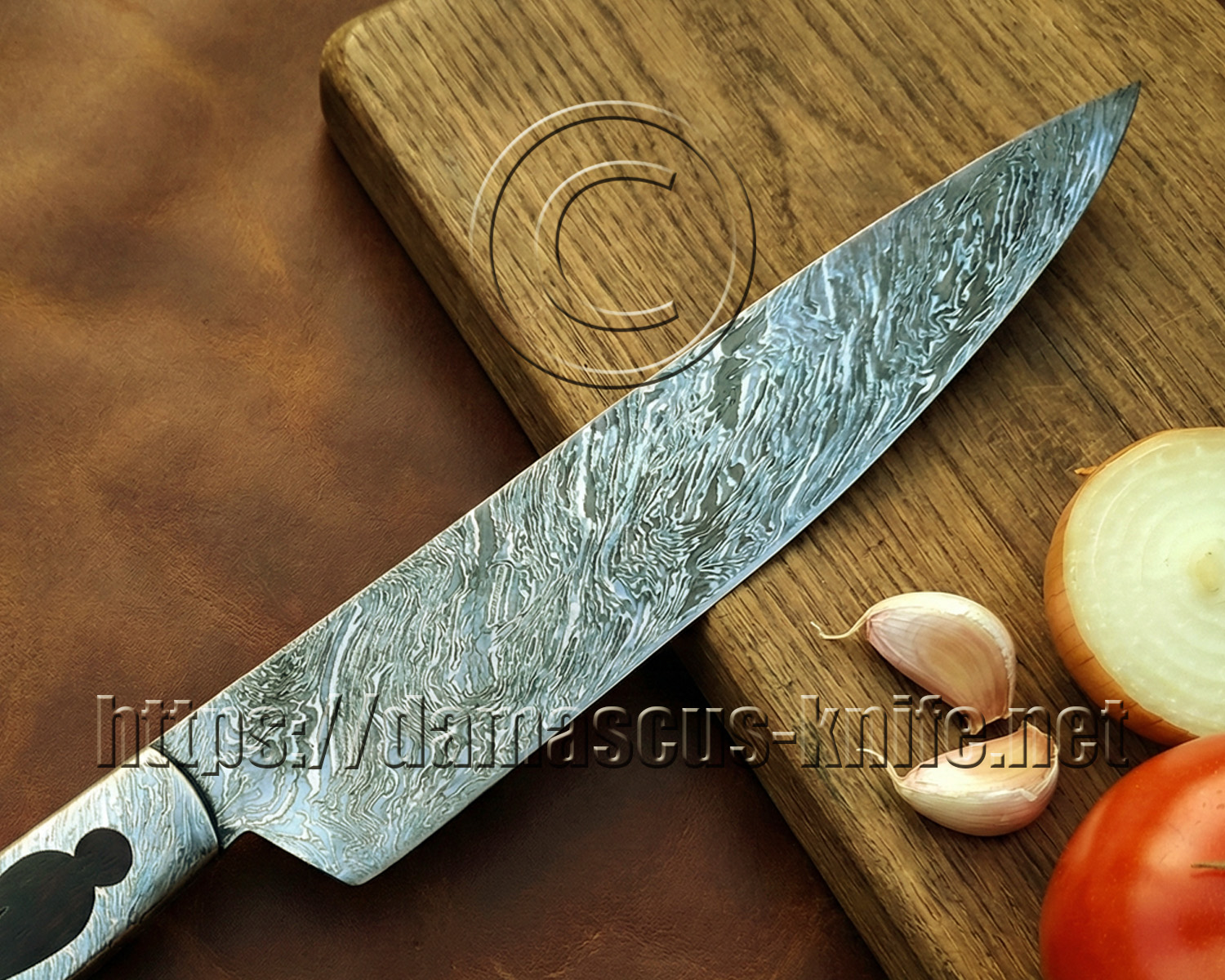 Artisan Damascus Full Integral Culinary Implement - Ironwood Keyhole Handle - CK660
