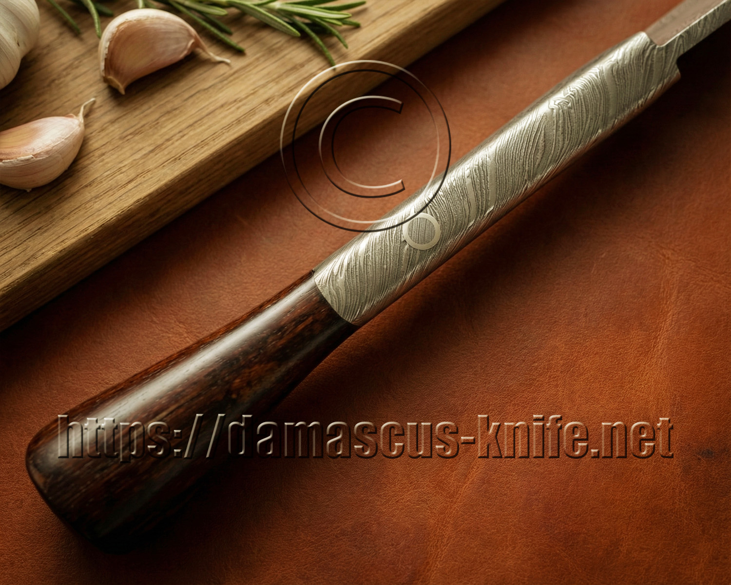Artisan Damascus Full Integral Culinary Implement - Ironwood Keyhole Handle - CK660