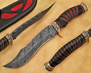 Hand-Forged 13" Damascus Full Tang Artisan Field-Utility Implement - Horn &amp; Brass - CK887