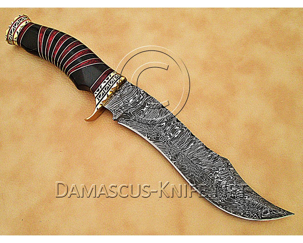 Hand-Forged 13" Damascus Full Tang Artisan Field-Utility Implement - Horn &amp; Brass - CK887