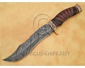 Hand-Forged 13" Damascus Full Tang Artisan Field-Utility Implement - Horn &amp; Brass - CK887