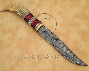 Hand-Forged Damascus Artisan Field-Utility Implement - Ram Horn & Red Pakka Wood - CK891 Hand-Forged Damascus Artisan Field-Utility Implement - Ram Horn & Red Pakka Wood - CK891