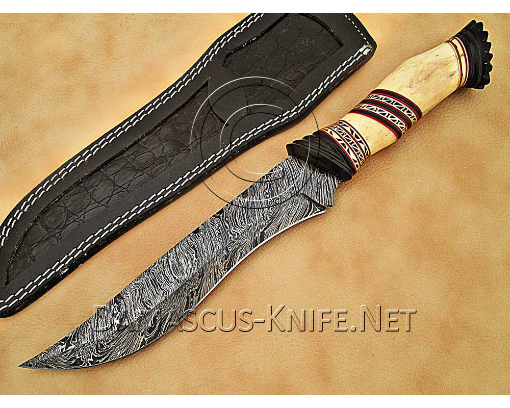 Hand-Forged Damascus Artisan Field-Utility Implement - Bone & Horn - CK892