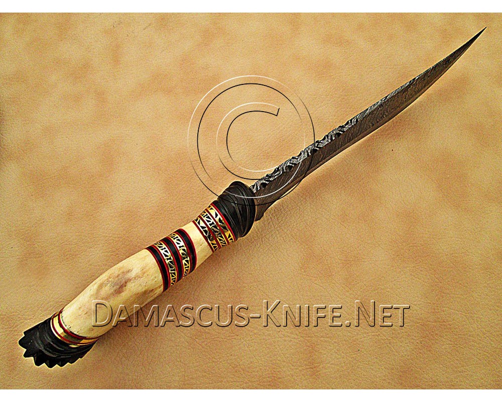 Hand-Forged Damascus Artisan Field-Utility Implement - Bone & Horn - CK892