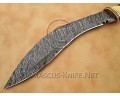 Hand-Forged Damascus Curved Artisan Field-Utility Implement - Natural Bone Handle - CK900