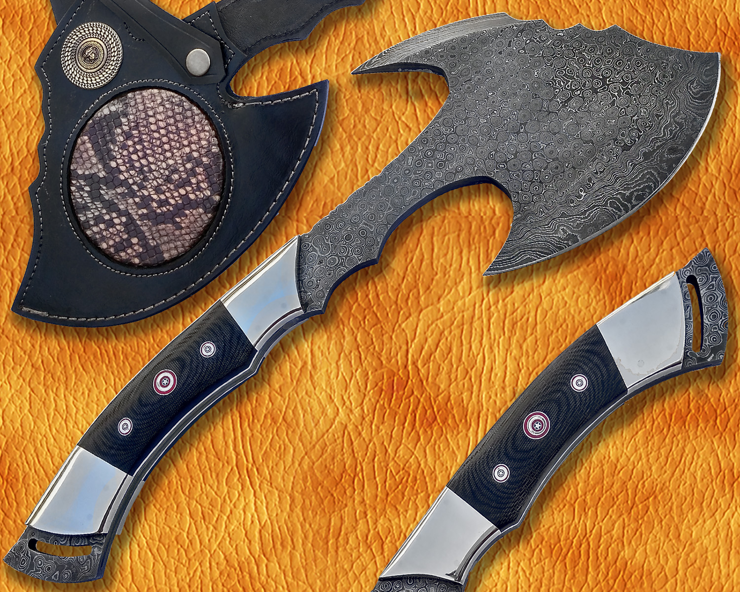 Custom Handmade Damascus Steel Outdoor Tomahawk Axe - G10 Handle - TA101 Custom Handmade Damascus Steel Outdoor Tomahawk Axe - G10 Handle - TA101
