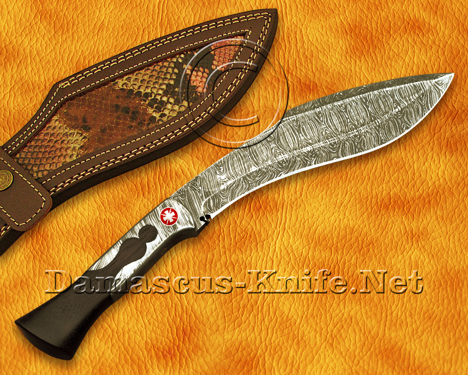 Handmade Full Integral Damascus Field-Utility Implement - Integral Bolster &amp; Mosaic Pins - CK1060