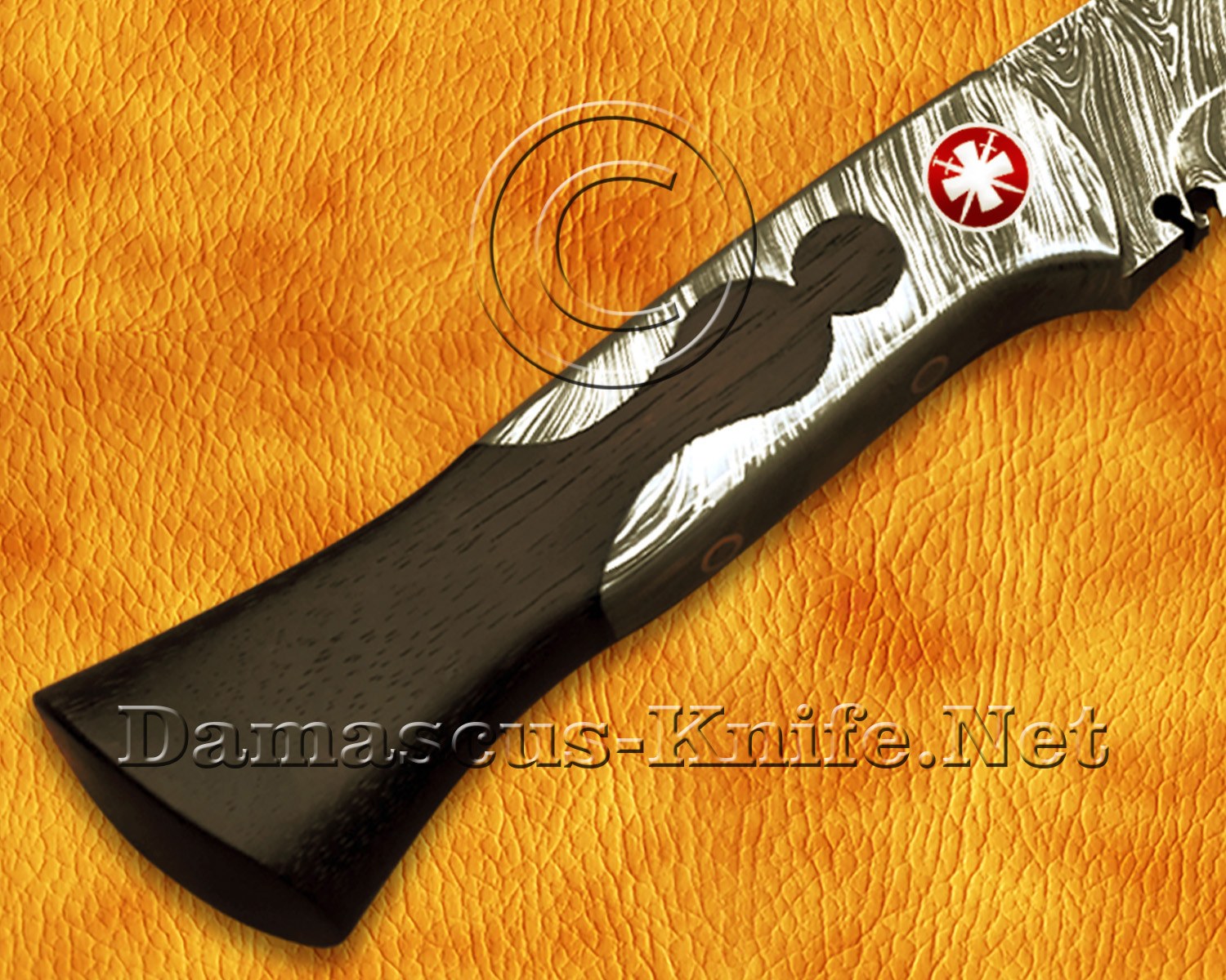 Handmade Full Integral Damascus Field-Utility Implement - Integral Bolster &amp; Mosaic Pins - CK1060