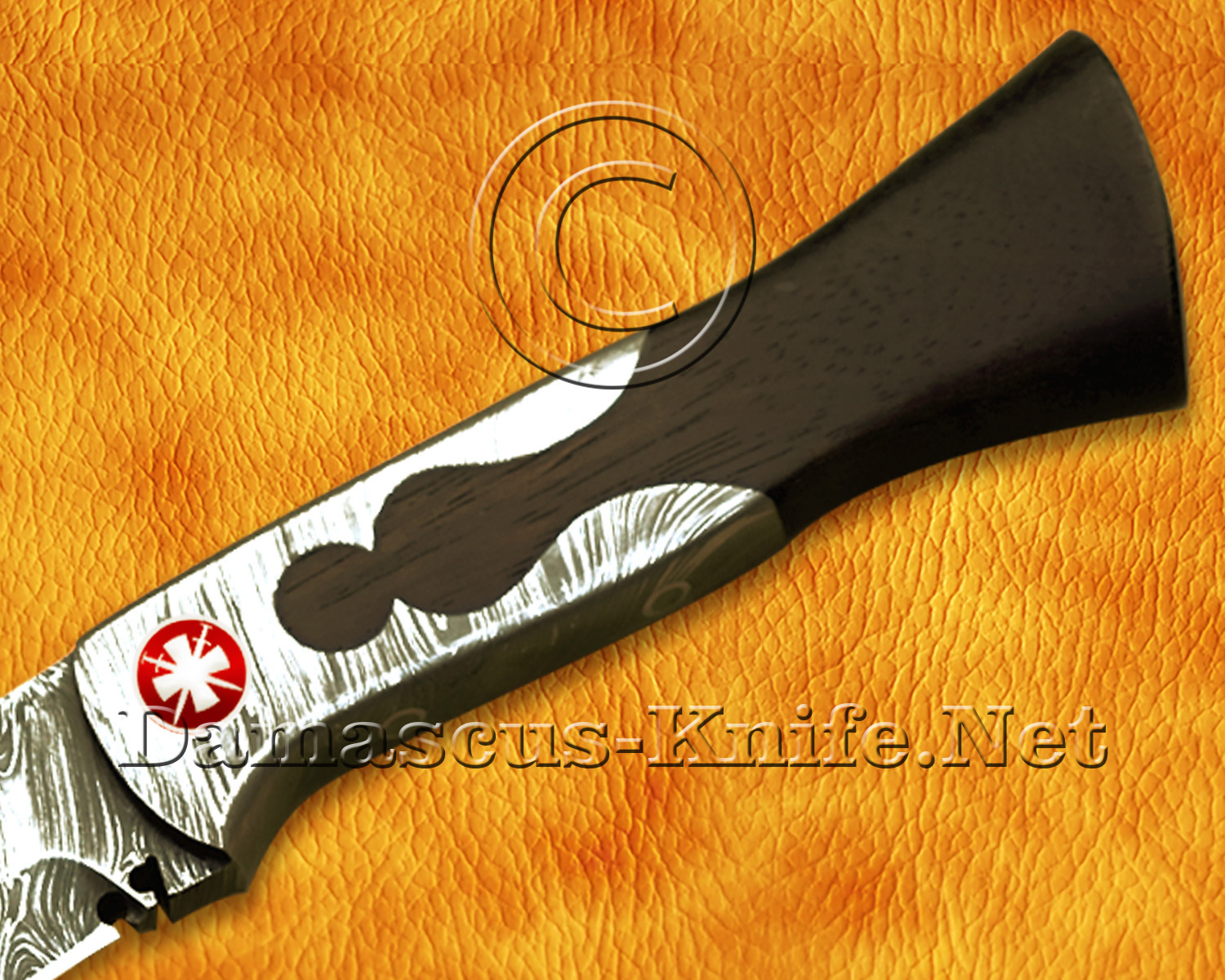 Handmade Full Integral Damascus Field-Utility Implement - Integral Bolster &amp; Mosaic Pins - CK1060