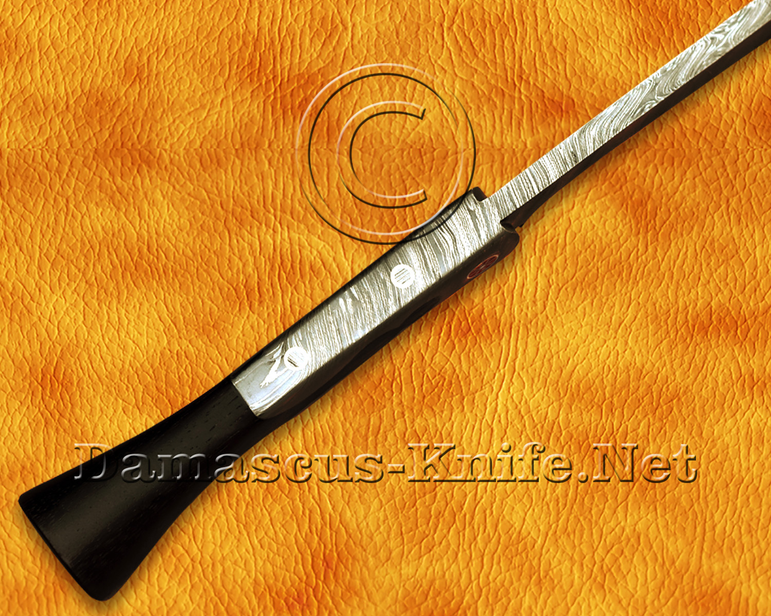 Handmade Full Integral Damascus Field-Utility Implement - Integral Bolster &amp; Mosaic Pins - CK1060