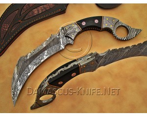 Custom Handmade Damascus Steel Outdoor Hawkbill Knife - Micarta Handle - CK720