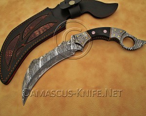Custom Handmade Damascus Steel Outdoor Hawkbill Knife - Micarta Handle - CK720