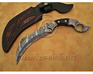 Custom Handmade Damascus Steel Outdoor Hawkbill Knife - Micarta Handle - CK720