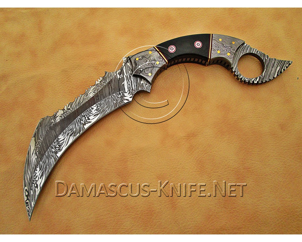 Custom Handmade Damascus Steel Outdoor Hawkbill Knife - Micarta Handle - CK720