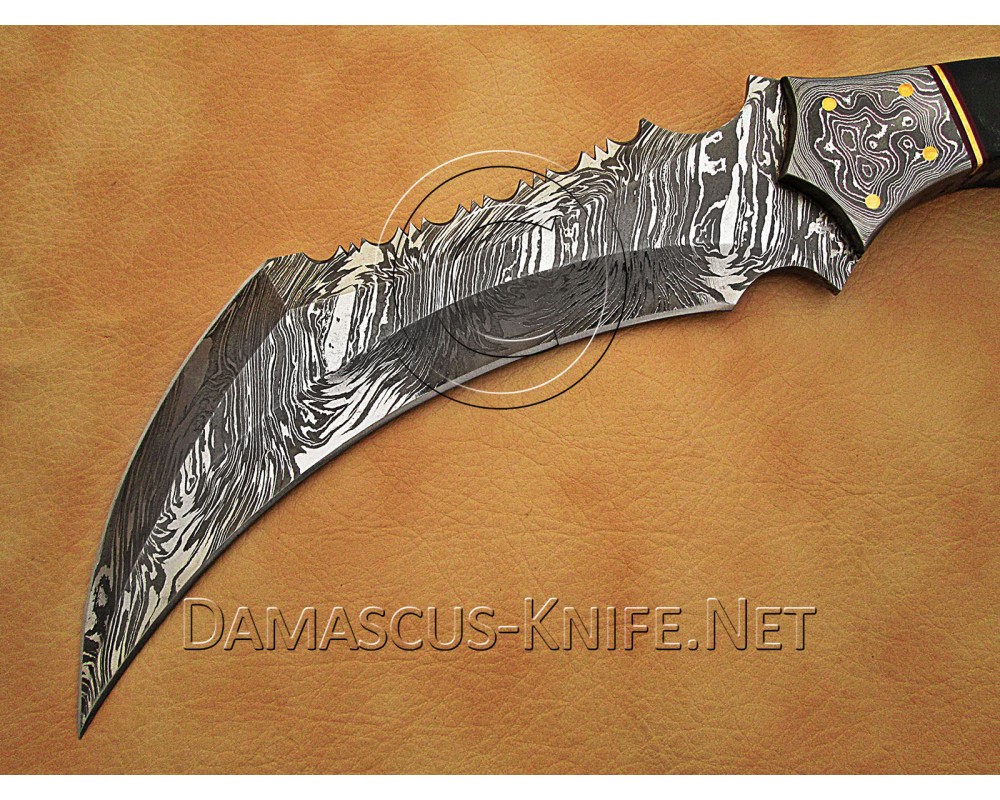 Custom Handmade Damascus Steel Outdoor Hawkbill Knife - Micarta Handle - CK720