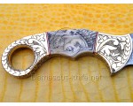 Handmade Damascus Steel Scrimshaw Curved Field-Utility Implement - Bone &amp; Brass - CK721