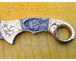 Handmade Damascus Steel Scrimshaw Curved Field-Utility Implement - Bone &amp; Brass - CK721