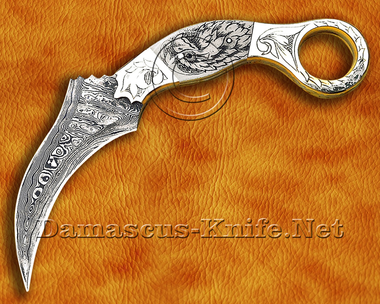 Handmade Damascus Steel Scrimshaw Curved Field-Utility Implement - Bone & Brass - CK722 | Arsons Custom Knife