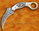 Handmade Damascus Steel Scrimshaw Curved Field-Utility Implement - Bone & Brass - CK722 | Arsons Custom Knife