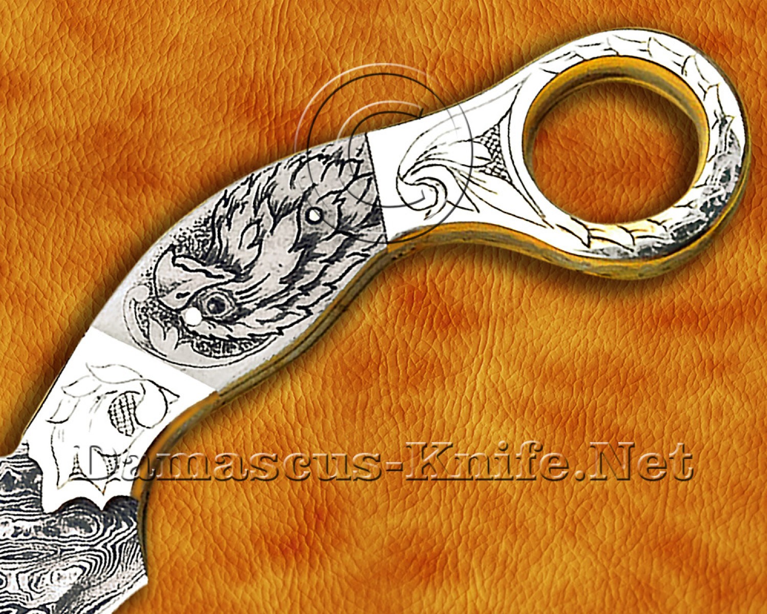 Handmade Damascus Steel Scrimshaw Curved Field-Utility Implement - Bone & Brass - CK722 | Arsons Custom Knife