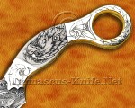 Handmade Damascus Steel Scrimshaw Curved Field-Utility Implement - Bone & Brass - CK722 | Arsons Custom Knife