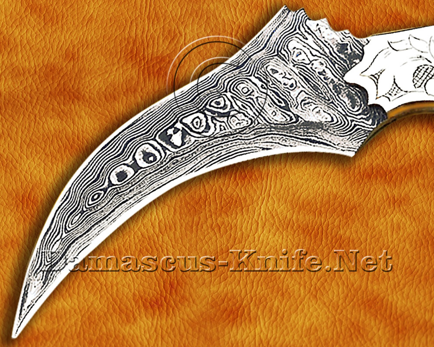 Handmade Damascus Steel Scrimshaw Curved Field-Utility Implement - Bone & Brass - CK722 | Arsons Custom Knife