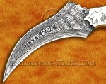 Handmade Damascus Steel Scrimshaw Curved Field-Utility Implement - Bone & Brass - CK722 | Arsons Custom Knife