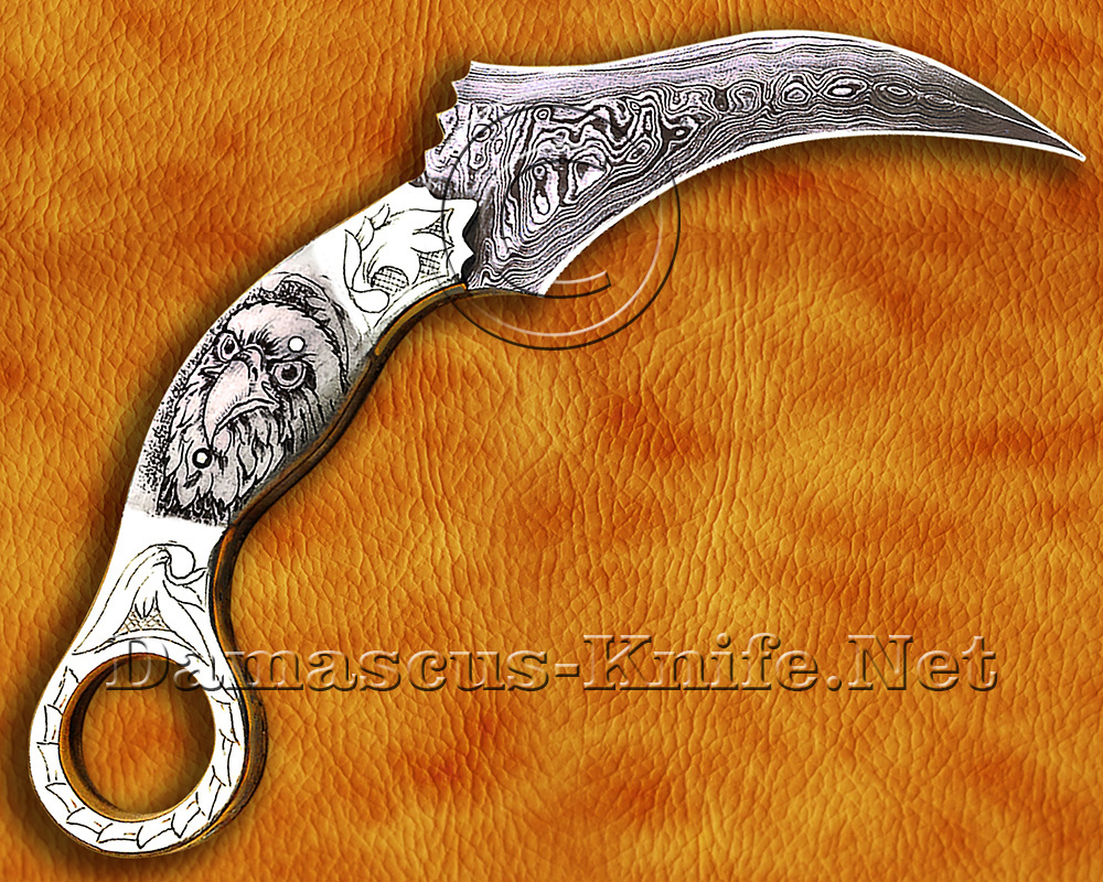 Custom Handmade Damascus Steel Outdoor Hawkbill Knife - Scrimshaw Bone Handle - CK722 Custom Handmade Damascus Steel Outdoor Hawkbill Knife - Scrimshaw Bone Handle - CK722