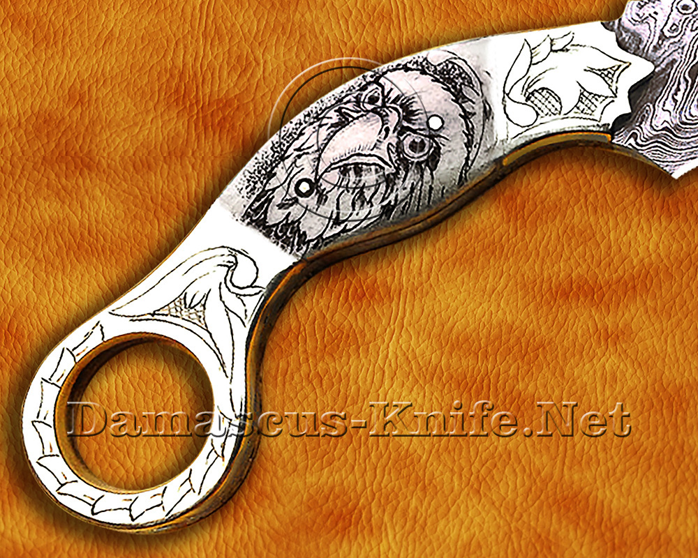 Custom Handmade Damascus Steel Outdoor Hawkbill Knife - Scrimshaw Bone Handle - CK722 Custom Handmade Damascus Steel Outdoor Hawkbill Knife - Scrimshaw Bone Handle - CK722