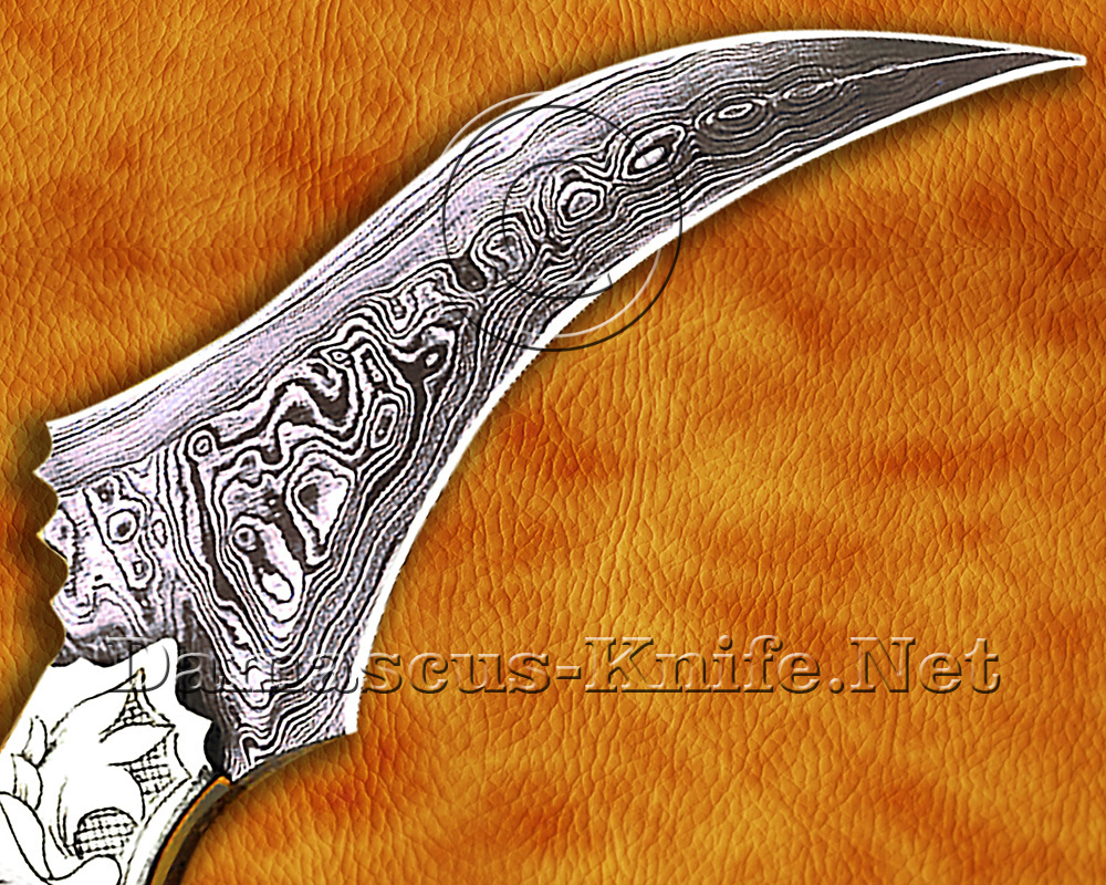 Custom Handmade Damascus Steel Outdoor Hawkbill Knife - Scrimshaw Bone Handle - CK722 Custom Handmade Damascus Steel Outdoor Hawkbill Knife - Scrimshaw Bone Handle - CK722