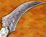 Handmade Damascus Steel Scrimshaw Curved Field-Utility Implement - Bone & Brass - CK722 | Arsons Custom Knife