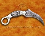 Handmade Damascus Steel Scrimshaw Curved Field-Utility Implement - Bone & Brass - CK722 | Arsons Custom Knife