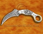 Handmade Damascus Steel Scrimshaw Curved Field-Utility Implement - Bone & Brass - CK722 | Arsons Custom Knife