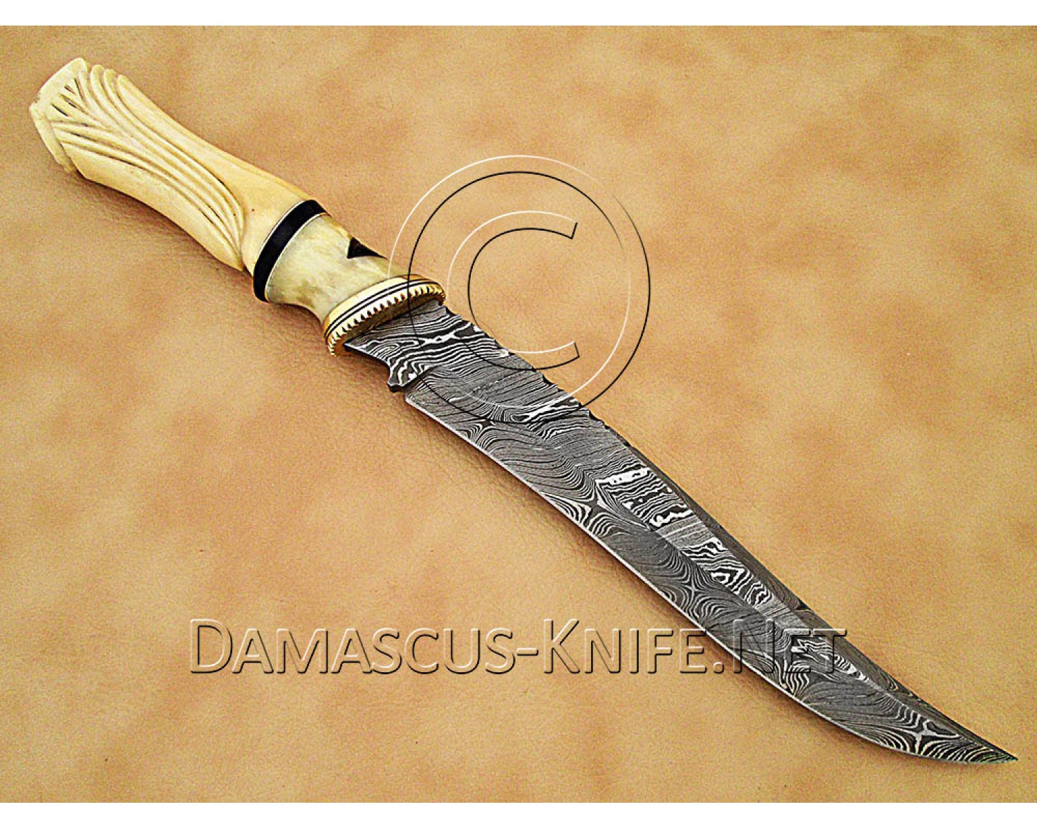 Handmade Damascus Steel Outdoor Field-Utility Implement - Carved Bone - CK883 Handmade Damascus Steel Outdoor Field-Utility Implement - Carved Bone - CK883