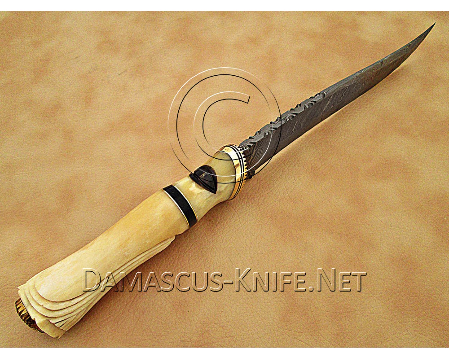 Handmade Damascus Steel Outdoor Field-Utility Implement - Carved Bone - CK883 Handmade Damascus Steel Outdoor Field-Utility Implement - Carved Bone - CK883