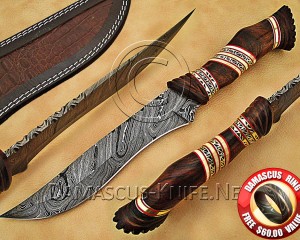 Custom Handmade Damascus Steel Outdoor Bowie Knife - Rosewood Handle - CK884