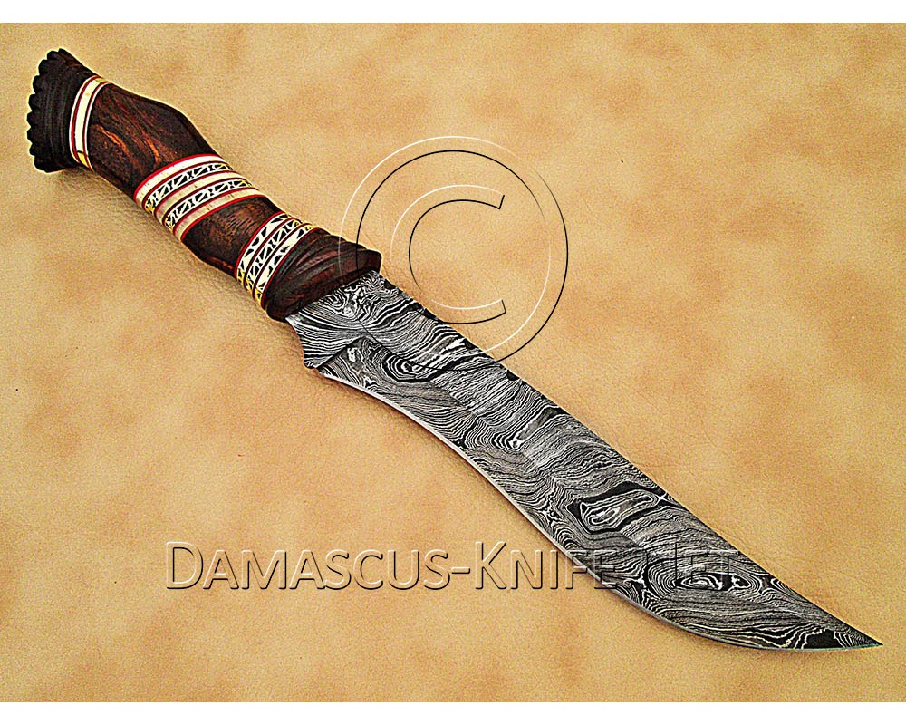 Custom Handmade Damascus Steel Outdoor Bowie Knife - Rosewood Handle - CK884