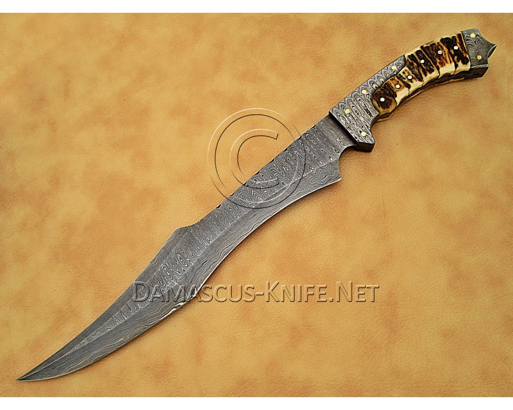 Custom Handmade Damascus Steel Outdoor Bowie Knife - Stag Handle - CK885