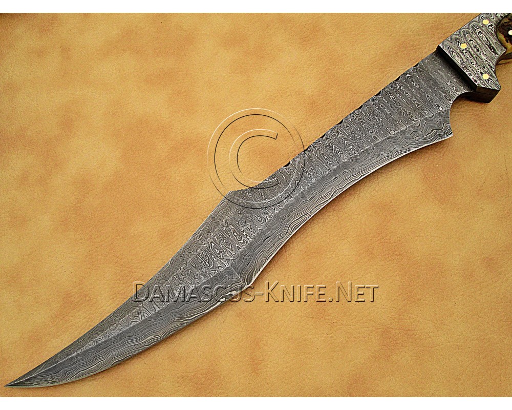 Custom Handmade Damascus Steel Outdoor Bowie Knife - Stag Handle - CK885